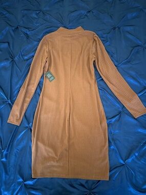 Brand New Express Ribbed Long Sleeve Midi Dress - Camel/Tan